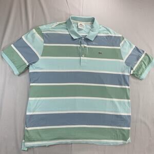 Lacoste Polo Shirt Mens Size 7 XXL Blue Striped Short Sleeve Golf Cotton